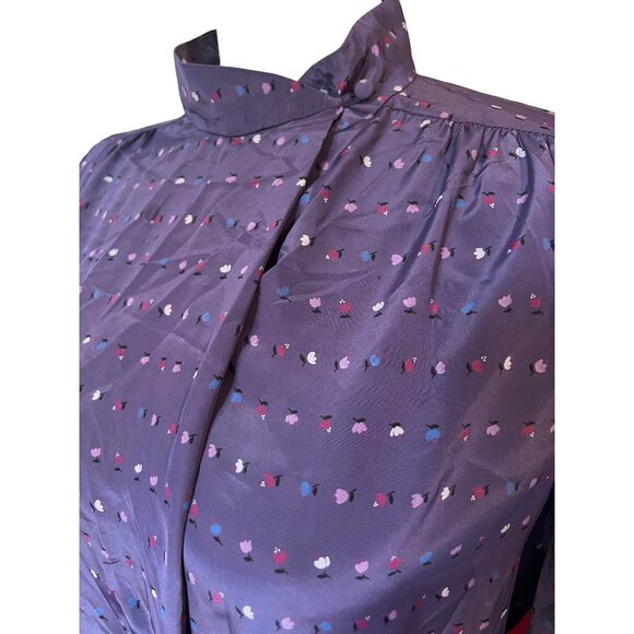 Prophecy Vintage Floral Silky Purple Librarian Blouse Sz Large Appx (Unsized) Ma - Picture 3 of 13